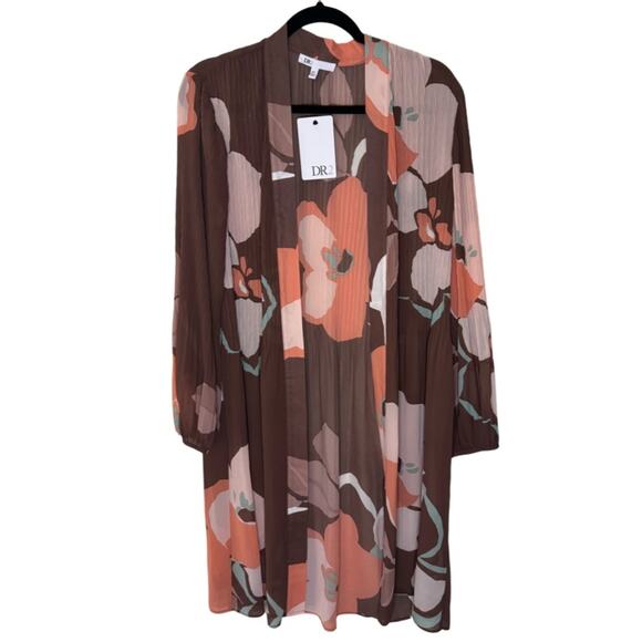 DR2 Abstract Floral Pleated Lightweight Cardigan - Hazelnut Size M/L - Picture 3 of 7